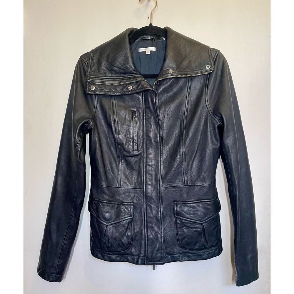 Vince Soft Leather Black Moto Bomber Jacket Black size M